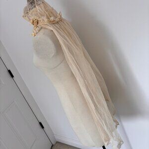Vintage 1920's Antique Juliet Bridal Cap Wedding Veil Silk Ribbon Netted Lace